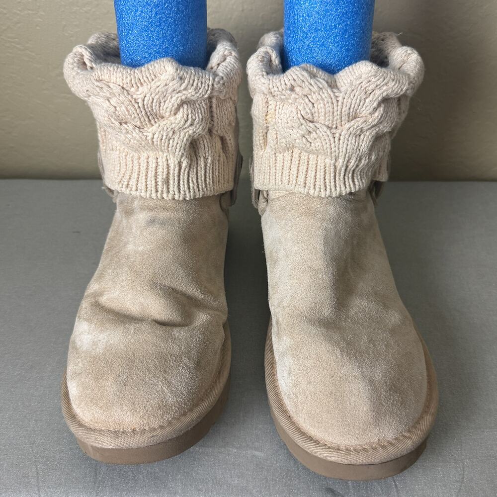 UGG 1019014 Women’s Tan Suede Cable Knit Cuff Button Ankle Boots Size 10